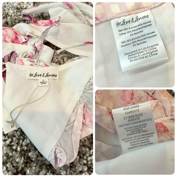 For Love & Lemons NWT Taylor Pink Floral Ruffle Crop Top Ruched Skirt Set Large - Picture 9 of 15